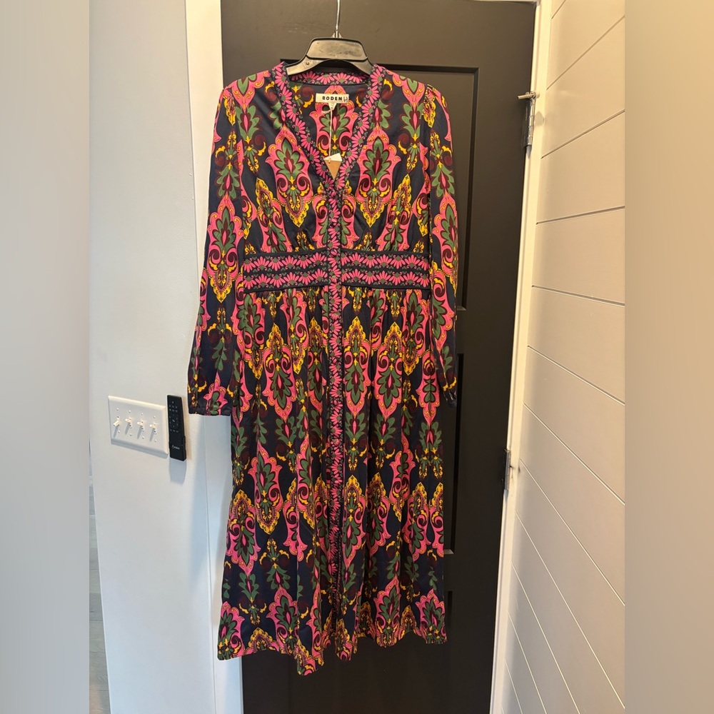 Boden Natalia Long Sleeve Tea Dress Midi French Navy Ornate Charm 10 Reg NWT NEW - Picture 8 of 13